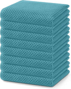 Homaxy 100% Cotton Waffle Weave Kitchen Dish Towels, Ultra Soft Absorbent Quick Drying Cleaning Towel, 13 x 28 Inches, 8-Pack, Lake Blue