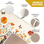 Fall Orange Wildflower Dish Drying Mat for Kitchen Counter,Autumn Floral Butterflies Drying Mat 16 x 18 Inch with Absorbent Reversible Microfiber Dish Drying Pad Dish Pad for Coffee Bar