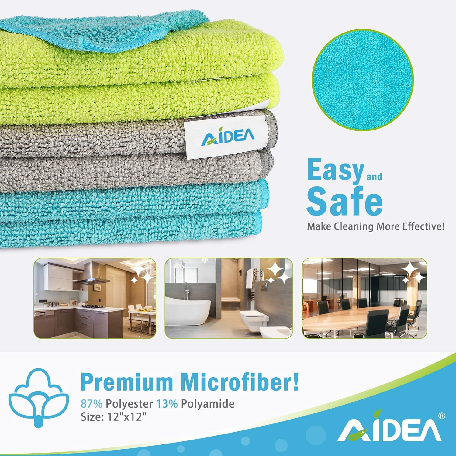 AIDEA Microfiber Cleaning Cloth-100PK, Soft Microfiber Towels for Cars, Absorbent Cleaning Rags, Lint-Free Streak-Free Wash Cloths for House, Kitchen, Window(12in.x12in)
