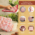 Maison d' Hermine Oven Gloves 100% Cotton Oven Mitt 7" x 13" with Loop Heat Resistant, BBQ, Cooking Gloves, Baking, Grilling, Kitchen, Handling Hot Pans (Pack of 1, Orient)