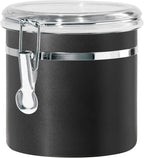 Oggi Stainless Steel Kitchen Canister 36 fl oz, Black - Airtight Clamp Lid, Clear See-Thru Top - Ideal for Kitchen Storage, Food Storage, Pantry Storage. Size 5" x 4.75".