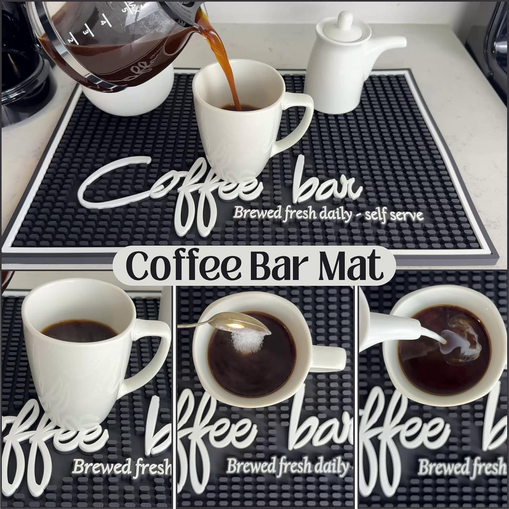 Coffee Bar Mat for Countertop, Large Barista Mat 18x12, Coffee Mat, Kitchen Decor and Accessories Coffee Bar Sign, Durable Kitchen Bartender Mat, Bar Rubber Mat for Home Bar, Cocktail Rubber Mat