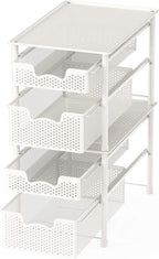 Simple Houseware Stackable 2 Tier Sliding Basket Organizer Drawer, White