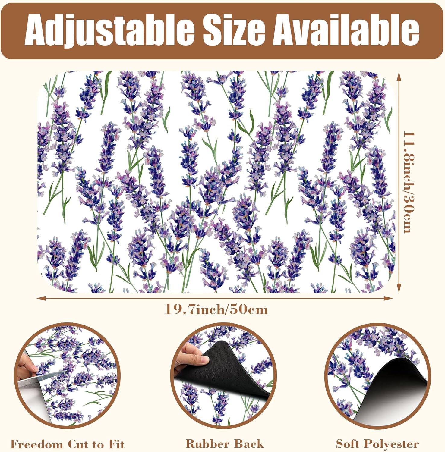 Dish Drying Mat Lavender Flowers Coffee Bar Mat for Countertop Absorbent Rubber Backed Hide Stain Dish Drainer Rack Pad Espresso Machine Cafe Table Dining Room Decoration 11.8 x 19.7 Inch