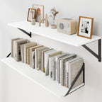 Heimlove White Deep Floating Shelves for Wall, 30W x 8D Wood Wall Shelves Set of 2, Wide Floating Bookshelf for Living Room, Kitchen, Office, Bedroom and Decor Storage, with Black Bracket - White