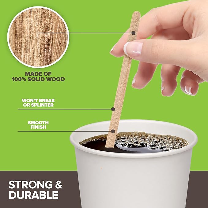 500 Count Wooden Coffee Stir Sticks, Bulk Wood Stirrers for Coffee and Tea, Disposable Drink Stirrers for Hot Drinks, 5 Inch Wooden Coffee Stirrers for Home, No Plastic Stir Sticks