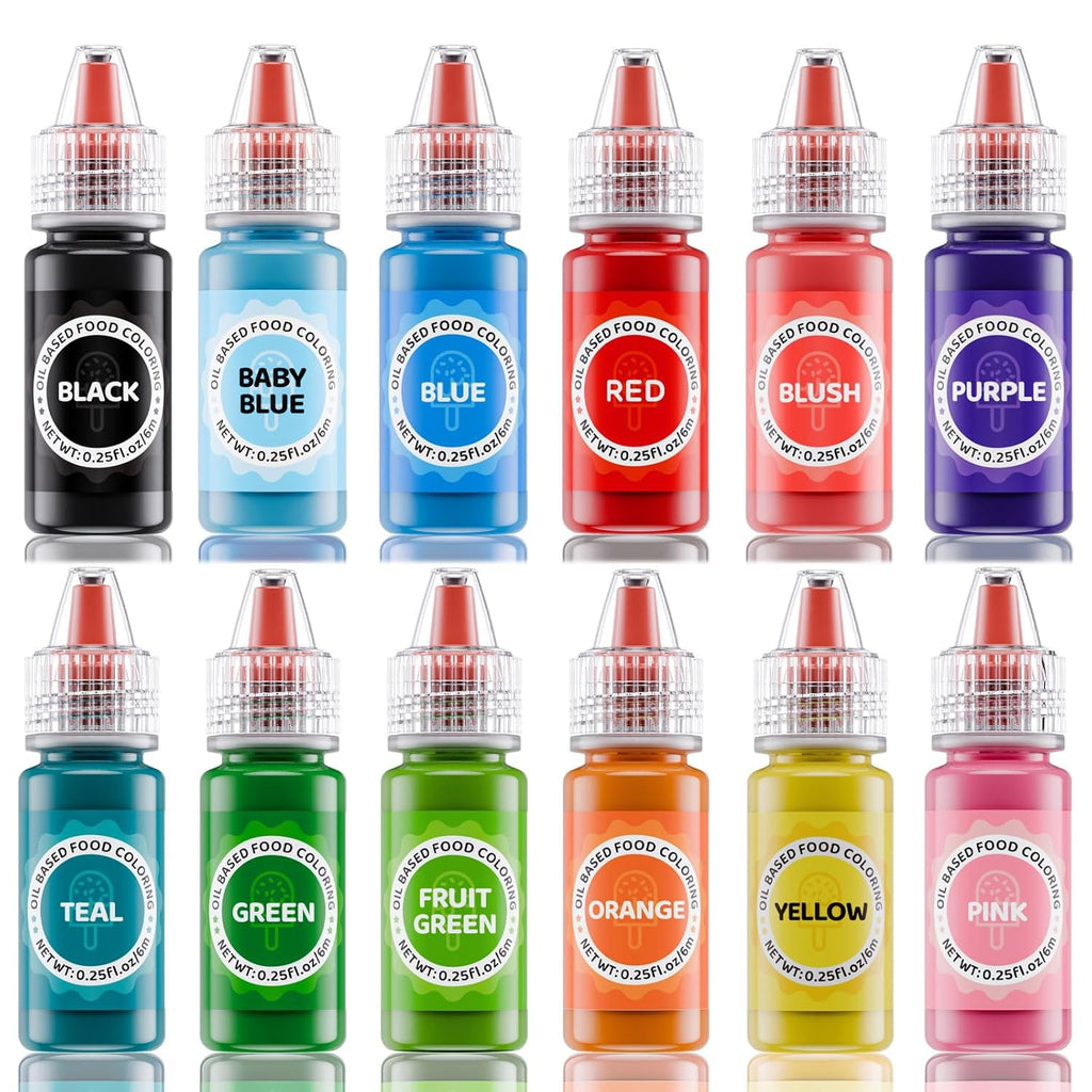 Oil Based Food Coloring for Chocolates - Jelife 12 Colors Oils Dye Set Flavorless Edible Food Color Vibrant Concentrated Neon Icing Colors for Candy Melts (6ml/Bottles)