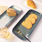 Serving Platters Set of 4, Rectangular Serving Plates, Serving Trays for Entertaining Party, Microwave,Oven,Dishwasher Safe,Kitchen Dinnerware, Blue reactive glaze 12.7 Inch