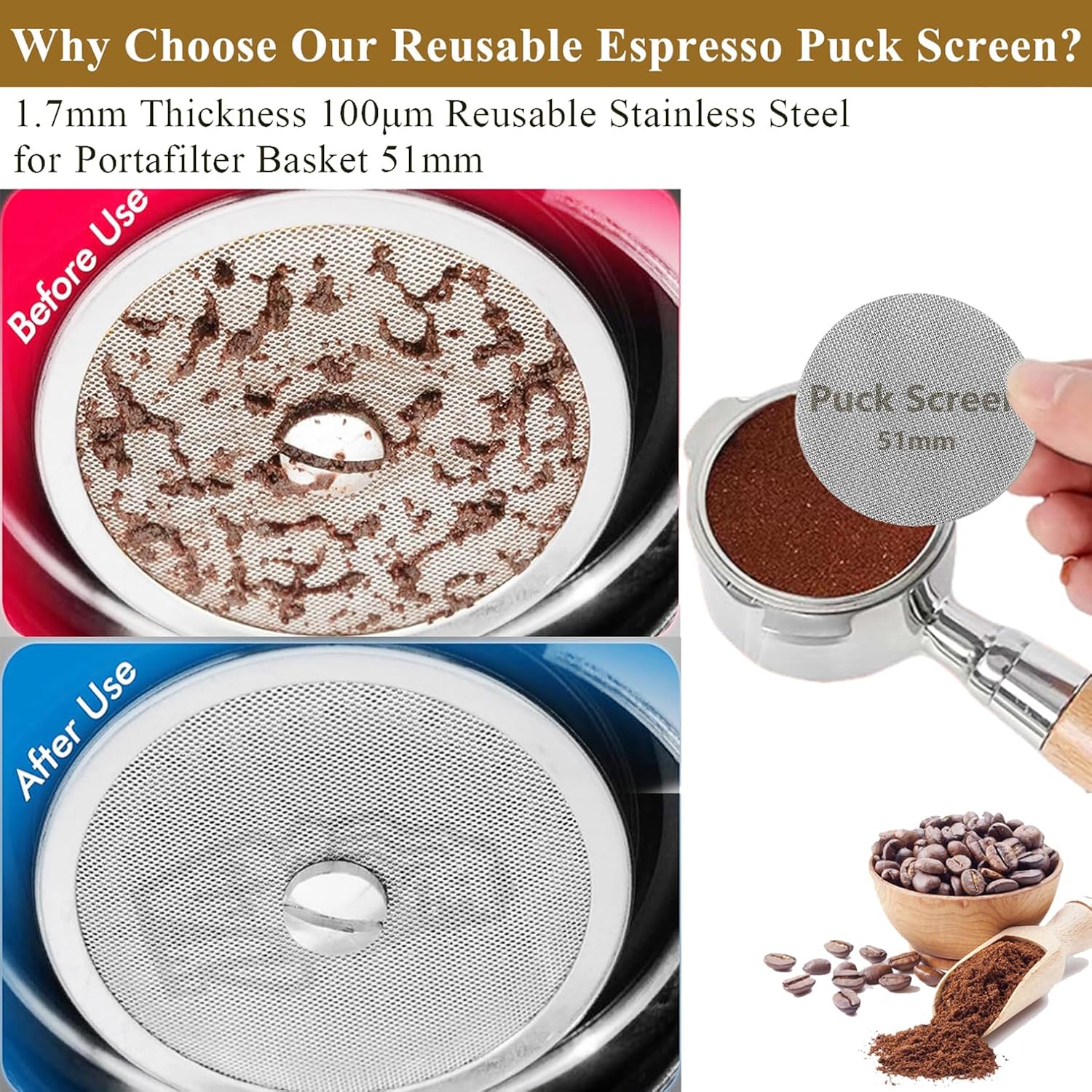 Espresso Accessories Kit 51mm Tamper: Espresso Tamper Kit with 51mm Coffee Tamper, Puck Screen, Dosing Funnel, WDT Tool, Tamper Mat | Espresso Kit Fits Espresso Coffee Machines of 51mm Portafilters