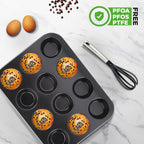 NutriChef 13” Non-Stick Muffin Baking Pan - Premium Dark Gray Carbon Steel Bake Tray, Commercial Grade Restaurant Quality Metal Bakeware - Dishwasher Safe
