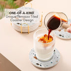 Terrazzo Drink Absorbent Coasters with Holder Set of 6, Ceramic Coaster for Drinks, Coffee Table Decor, Water Absorbing Stone Coaster for Drinks (Granite)