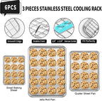 CEKEE Baking Sheet with Wire Rack Set of 6 (3 Cookie Sheets for baking + 3 Cooking Racks), Stainless Steel Stainless Steel Baking Pans Set with Cooling Rack - Heavy Duty & Dishwasher Safe