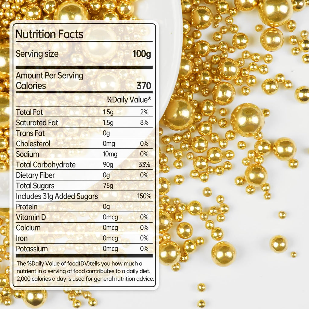 Gold Pearl Sprinkles for Cake Decorating, 150g/5.29oz, Mix Size, Edible Sugar Candy Pearls, Cake Decorations, Cupcake, Cookies, Ice cream Topper, Holiday, Wedding Party, Easter, Christmas Supplies