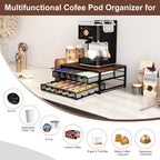 Coffee Bar Organizer, 60 Capacity K Cup Organizer for Countertop, 2 Tier Sliding Coffee Pod Storage Drawer with Disposable Cup & Lid Holder, Black