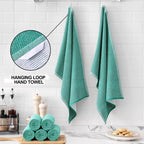Homaxy Premium Kitchen Towels(18”x 28”, 6 Pack), Large Cotton Kitchen Hand Towels, Flat and Terry Dish Towels, 380 GSM Highly Absorbent Tea Towel Set with Hanging Loop, Green