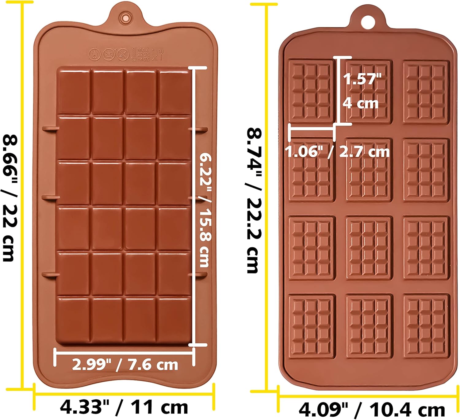 Anaeat Silicone Break Apart Chocolate Molds, Set of 4 Flexible Non-Stick Silicone Candy Protein and Energy Bar Molds for Mini Rectangle Chocolates and Candies - Just Pop Out