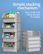 TidyFriend Stackable Storage Bins for Pantry, 4 Pack Stackable Bins For Organizing Food, Kitchen, and Bathroom Essentials (Light Grey)