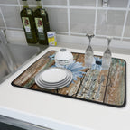 Rustic Daisy Dish Drying Mat for Kitchen Countertop 18x24 inch Blue Sunflowers on Wooden Board Dish Drainer Mats Fast Drying Country Vintage Style Shabby Chic Flower Dish Drying Pad Decor Large