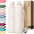 KIVY Slim Water Bottle 32oz [Lightweight & Shatterproof] Fits Backpack & Cupholder for Travel, Sports, School - Beige water bottle no straw - Cute aesthetic water bottles screw top - Dishwasher Safe