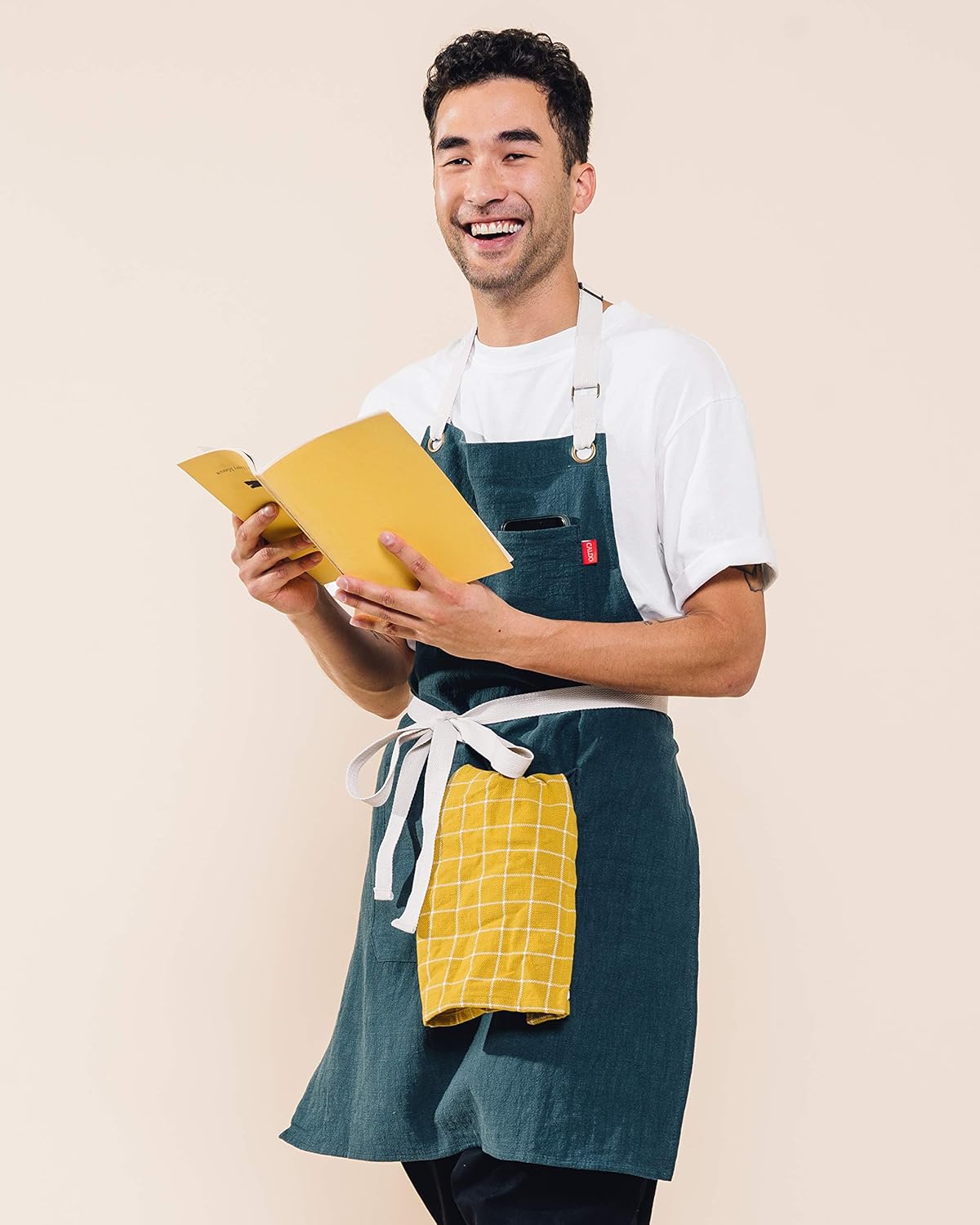 Caldo Linen Kitchen Apron - Mens and Womens Linen Bib Apron - Adjustable with Pockets (Spruce)