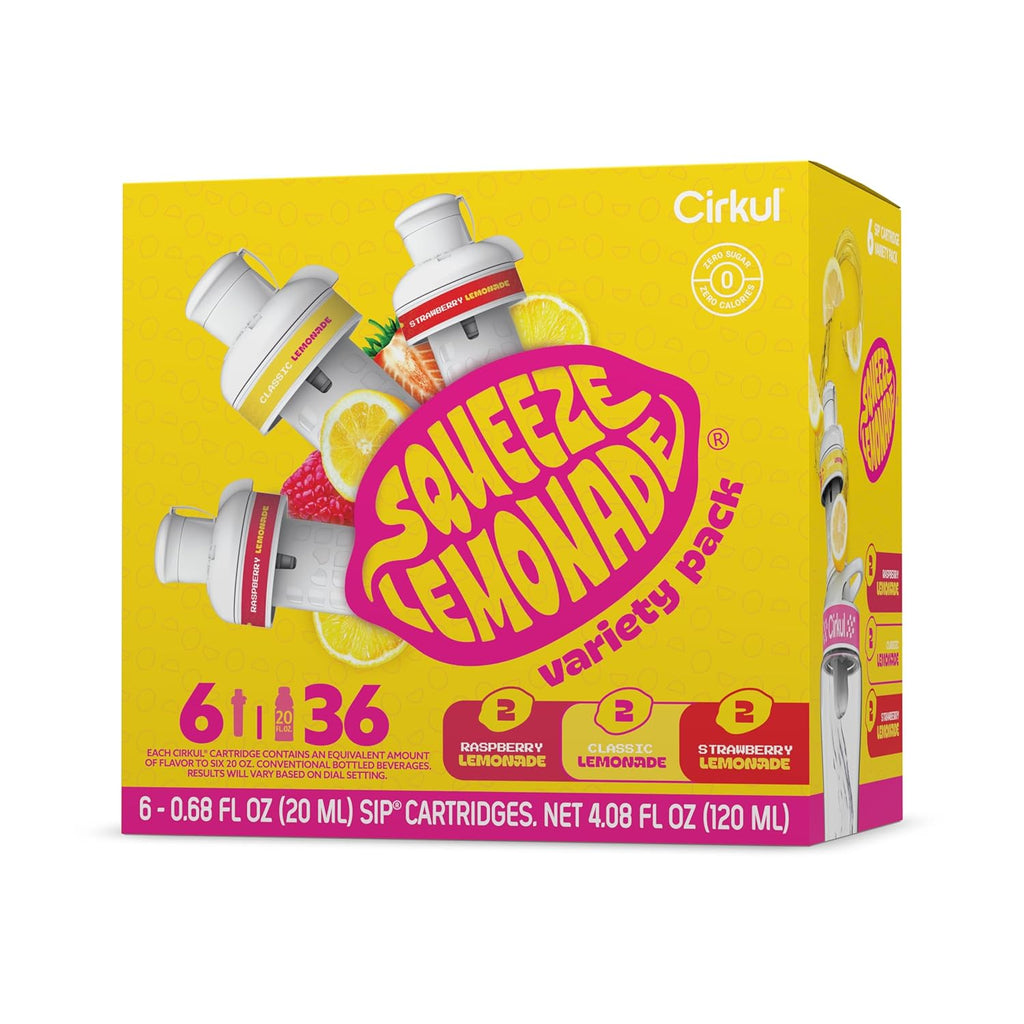 Cirkul Squeeze Lemonade Flavor Cartridge Variety Pack with B Vitamins, 6-Pack (2 Classic, 2 Strawberry, 2 Raspberry), No Sugar, Zero Calorie Drink Mix