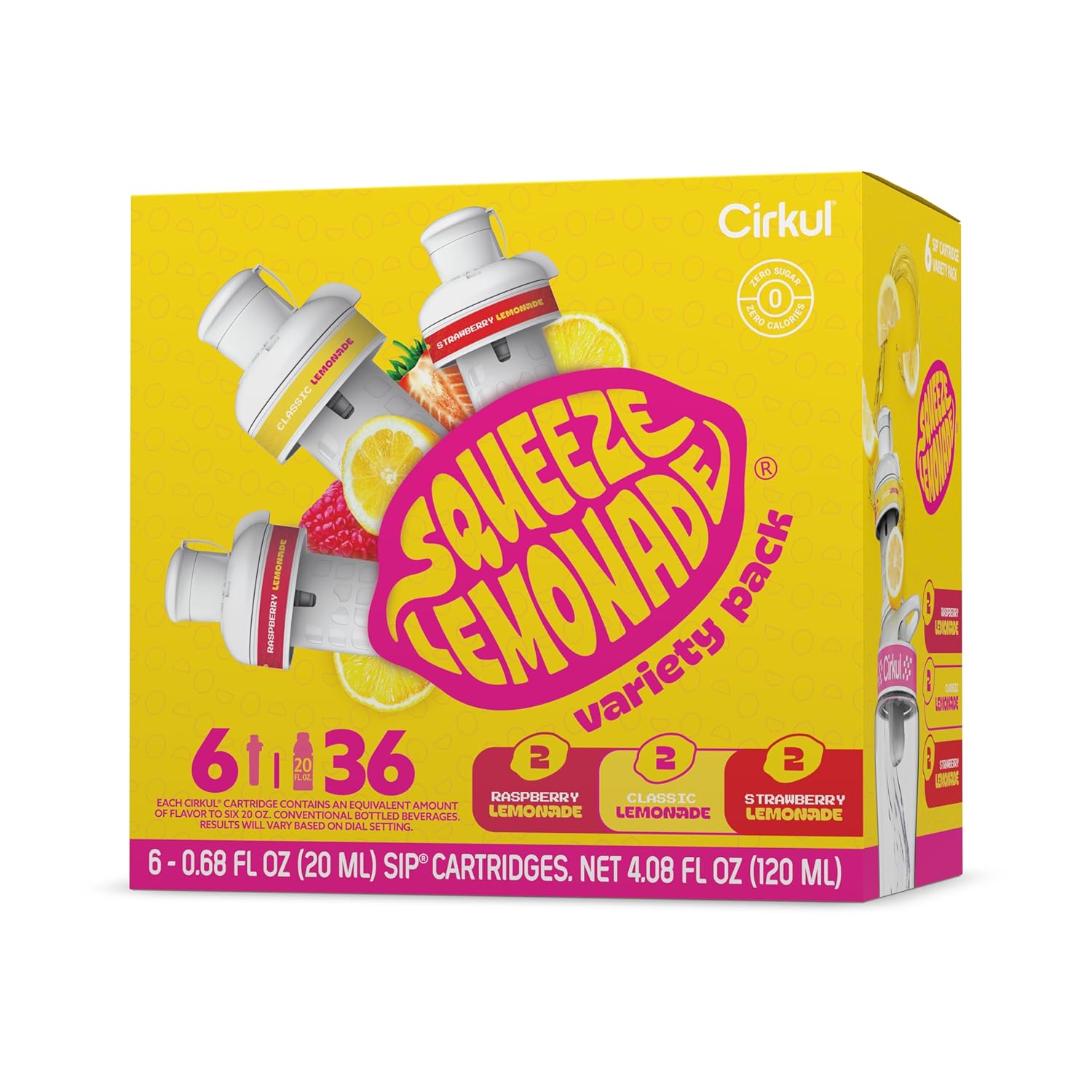 Cirkul Squeeze Lemonade Flavor Cartridge Variety Pack with B Vitamins, 6-Pack (2 Classic, 2 Strawberry, 2 Raspberry), No Sugar, Zero Calorie Drink Mix