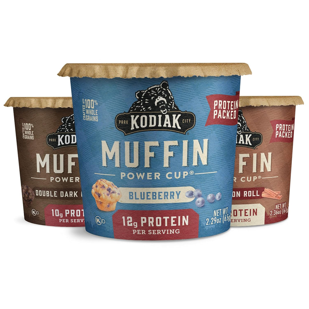 Kodiak Cakes Minute Muffin Cup Variety Pack - 100% Whole Grains, Double Dark Chocolate, Blueberry & Cinnamon Roll (Pack of 12)