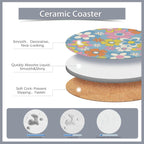 6 Pcs Coasters for Drinks with Holder,Retro Colorful Daisy Flowers 70s Hippie Floral Absorbent Coaster with Cork Backing,Great Gift for Housewarming,Room Decor,Bar,Holiday Party