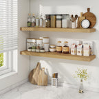 Fun Memories 40 Inch Deep Floating Shelves for Wall, 2 Pack of Wall Mounted Wood Shelves with Invisible Brackets for Bathroom, Bedroom, Kitchen Decor and Storage, Oak