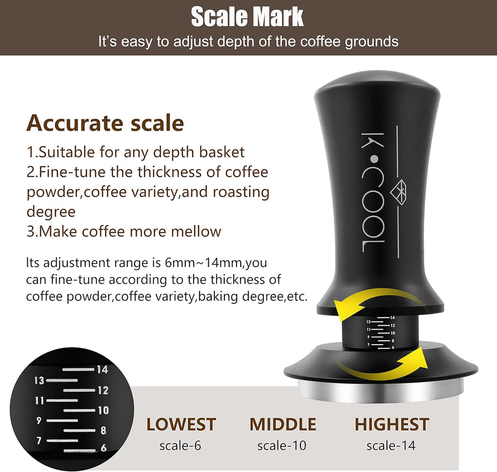 K COOL 58mm Espresso Tamper, Premium Barista Tools Coffee Tamper with Spring Loaded, Stainless Steel Base Tamper Compatible with Espresso Machine Rancilio, Gaggia Bottomless Portafilter (58mm, Black)