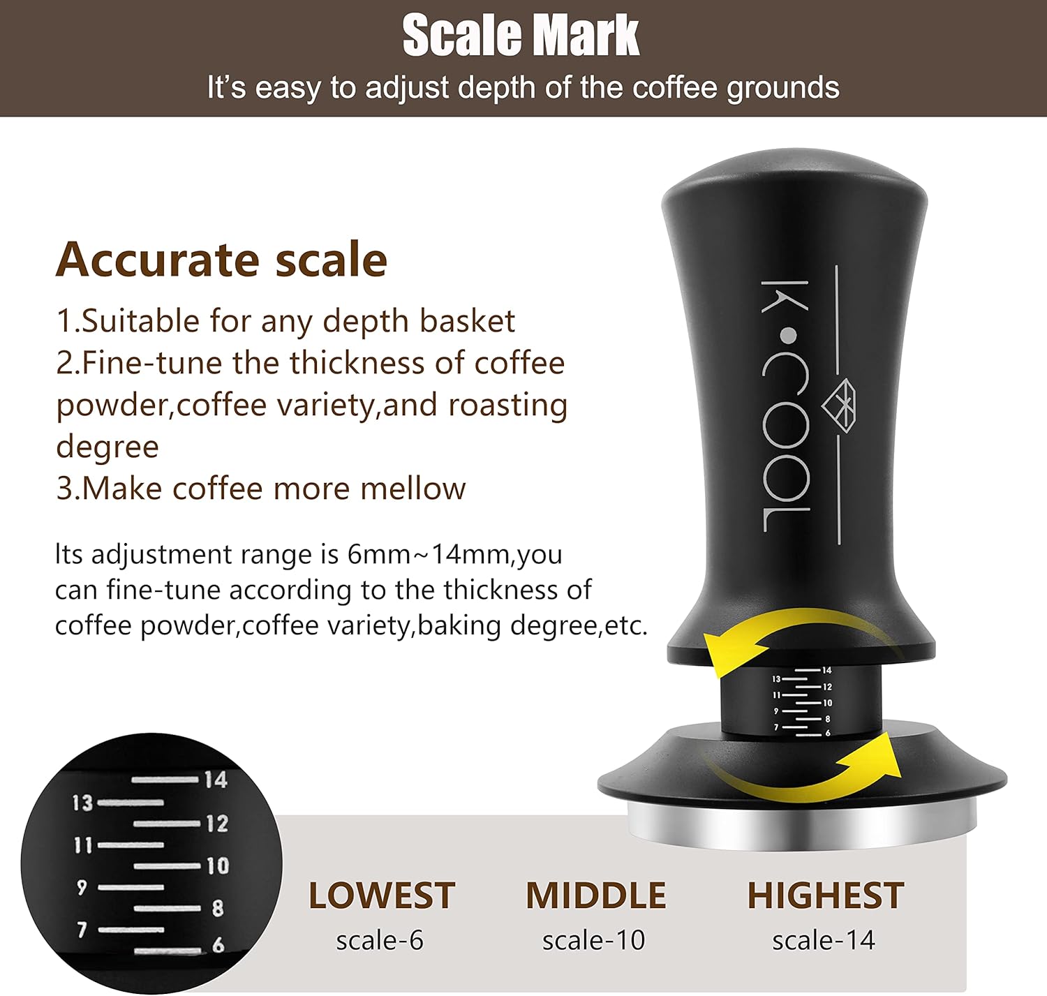 K COOL 58mm Espresso Tamper, Premium Barista Tools Coffee Tamper with Spring Loaded, Stainless Steel Base Tamper Compatible with Espresso Machine Rancilio, Gaggia Bottomless Portafilter (58mm, Black)