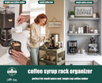 Coffee Syrup Rack Organizer,Syrup Bottle Holder Stand with K Cup Pod Drawer Storage.3 Bottles Storage Shelves for Syrup,Wine,Compact Design for Coffee Bar and Small Spaces