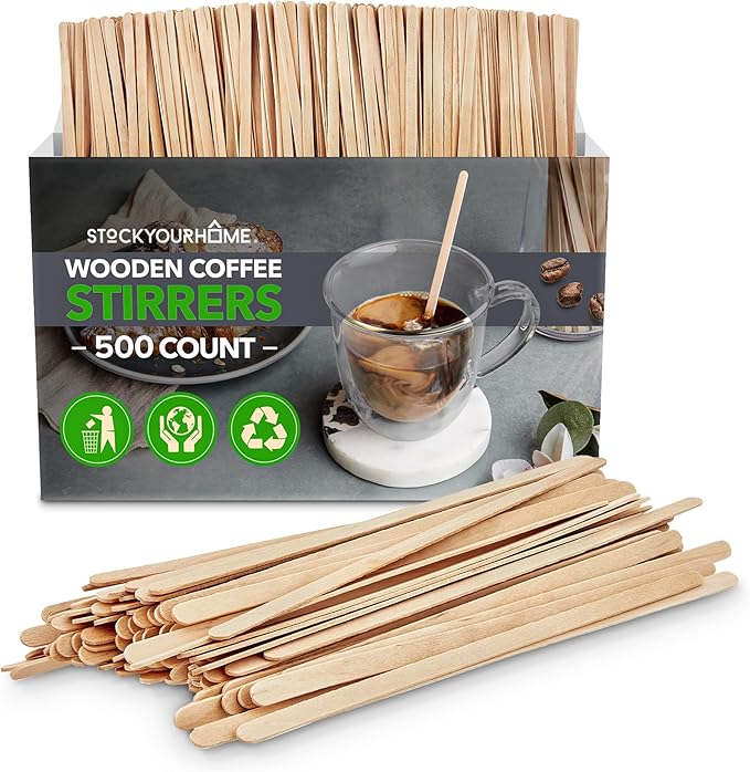 500 Count Wooden Coffee Stir Sticks, Bulk Wood Stirrers for Coffee and Tea, Disposable Drink Stirrers for Hot Drinks, 5 Inch Wooden Coffee Stirrers for Home, No Plastic Stir Sticks