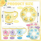 48 Sets Floral Paper Tea Cups and Saucers Disposable Tea Party Supplies Colorful Flower Teacups with Handle and Plates for Hot Cold Drink Wedding Birthday Party Baby Shower
