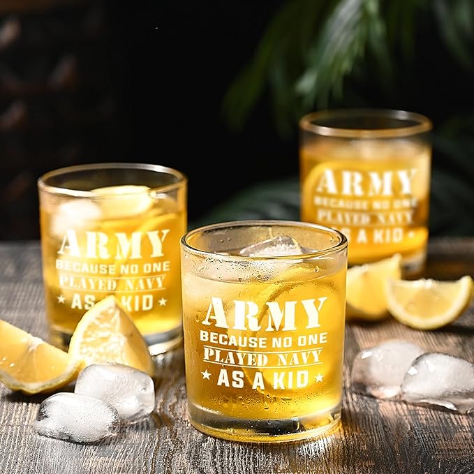 Futtumy Army Gifts for Men, Army Because No One Played Navy As A Kid Whiskey Glass, Military Gifts for Men, Army Veteran Gifts for Men, Navy Gifts for Men, 10 Oz Whiskey Gifts