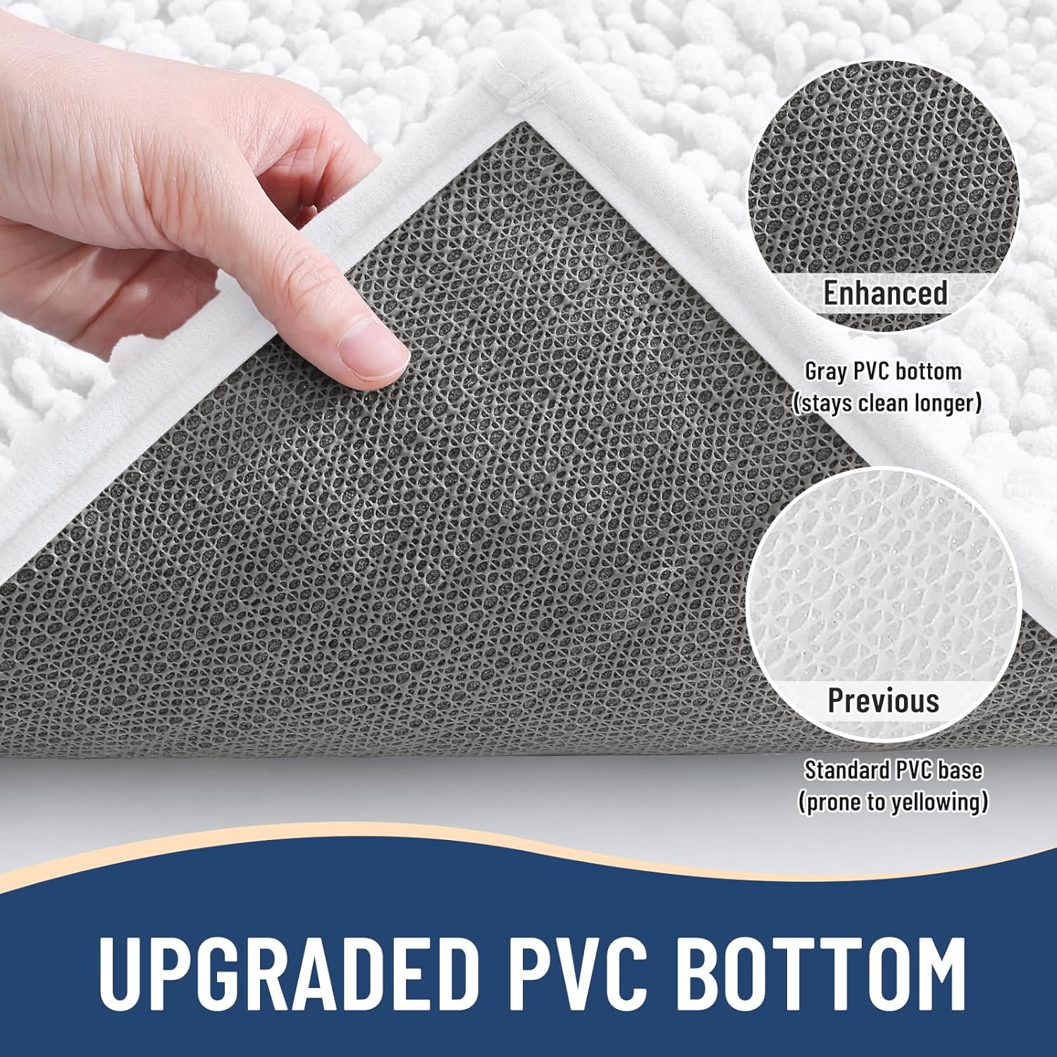 Arotive Luxury Chenille Bathroom Rug Mat, Extra Soft Thick Absorbent Shaggy Bath Rugs, Non-Slip Machine Wash Dry, Plush Bath Mats for Bathroom, Shower and Tub, 44x24, White