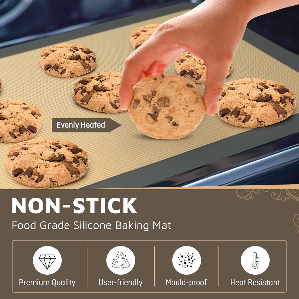 4 Pack Silicone Baking Mat Nonstick 2 Half and 2 Quarter Size - 1/4 Silicone Cookie Sheets for Baking Macaron Cookie Set of 2-2 Pack Thick Heavy Duty Reusable Mats Half Sheet for Kitchen Counter