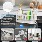 Cisily Sink Caddy Sponge Holder - Stainless Steel Rustproof, High Brush Holder, Dish Sponge Organizer with Divider (White)