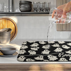 Halloween Ghosts Dish Drying Mat Black and White Large Kitchen Mats Dish Drying Pad Absorbent Dish Dryer Mat for Kitchen Countertops Microfiber Drainer Pad Dish Drying Mats (18x24 in)