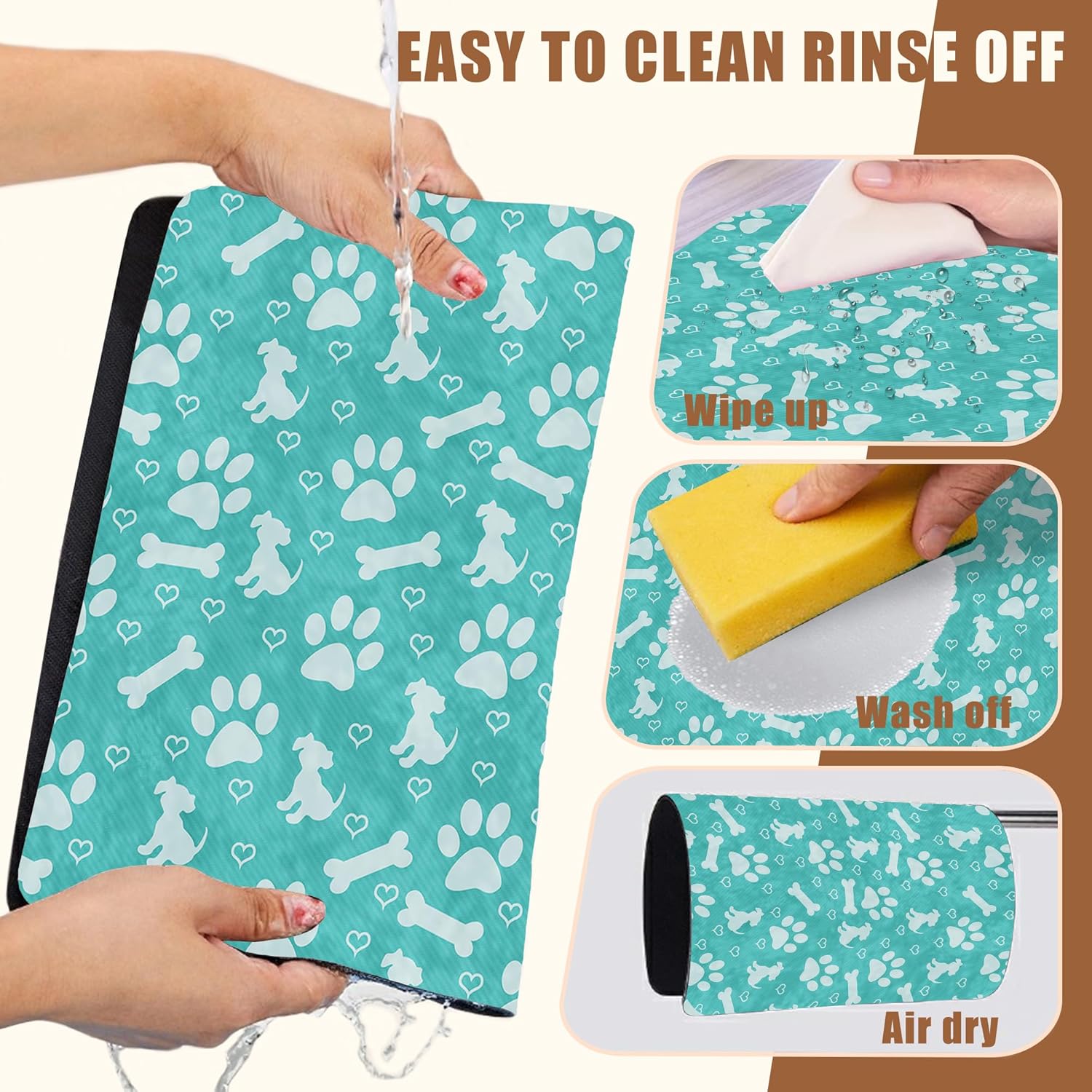 Dish Drying Mat Dog Paws and Bones Coffee Bar Mat for Countertop Absorbent Coffee Mat Rubber Backed Hide Stain Dish Drainer Rack Mat Coffee Maker Coffee Pot Dining Room Decoration 15.7 x 23.6 Inch