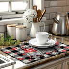 Valentine Gnome Hearts Dish Drying Mat Valentines Gnomes Dishes Dryer Mats for Kitchen Countertop 18x24 Inches Under Coffee Maker Drainer Matt Microfiber Large