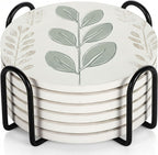 VEYRO Coasters Set of 6 for Drinks – Absorbent Ceramic Stone Drink Coasters with Cork Backing for Coffee Table & Desk, Modern Boho Look Cup Coaster Set, Housewarming Gift for New Home