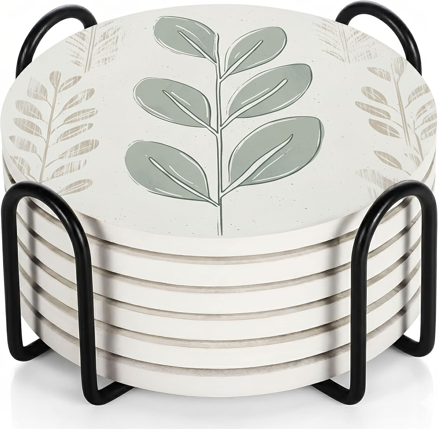 VEYRO Coasters Set of 6 for Drinks – Absorbent Ceramic Stone Drink Coasters with Cork Backing for Coffee Table & Desk, Modern Boho Look Cup Coaster Set, Housewarming Gift for New Home