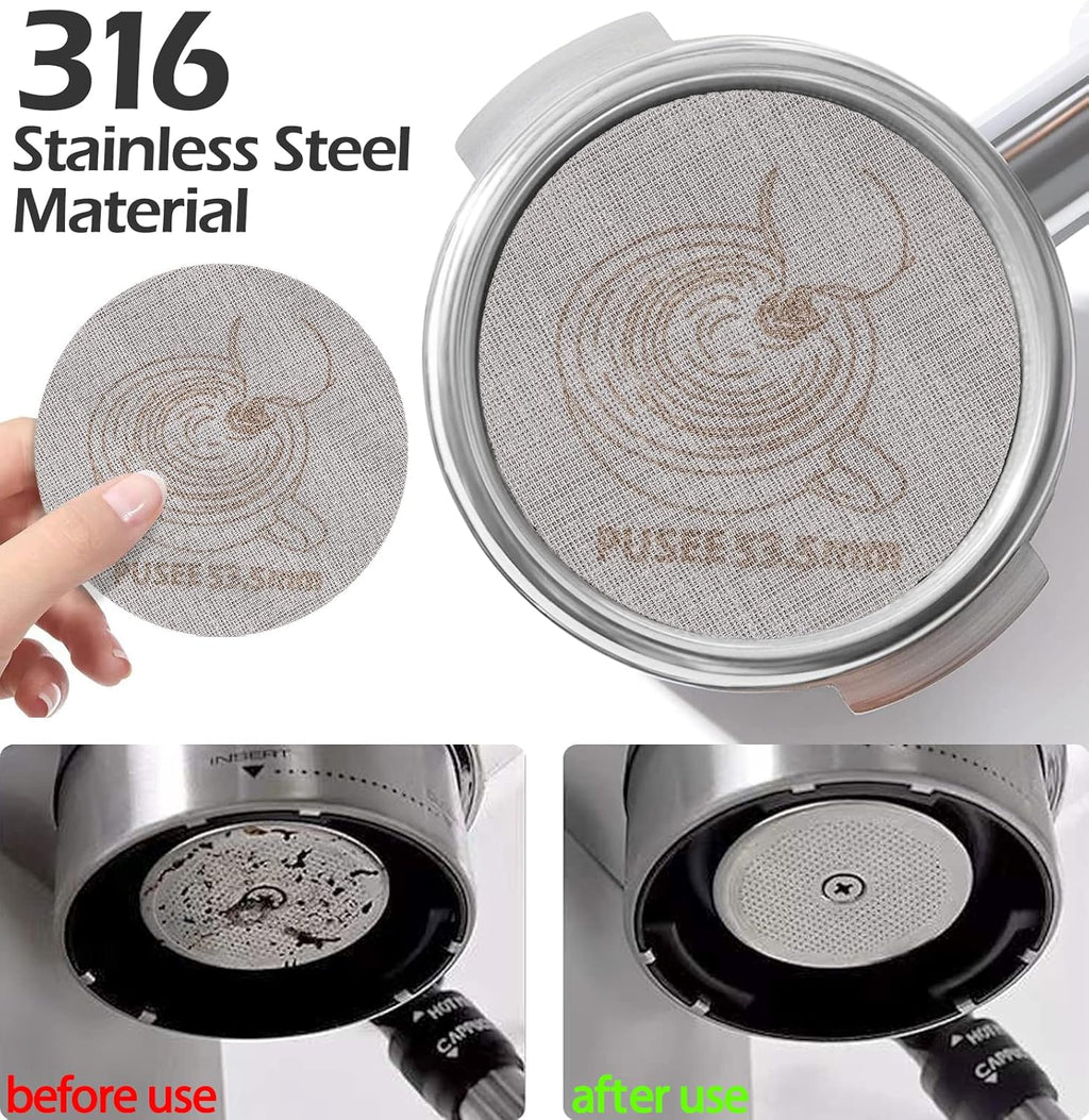 58mm Espresso Dosing Funnel & 58.5mm Puck Screen,PUSEE Coffee Dosing Ring Aluminum Metal,Reusable 1.7mm Thickness 150μm Espresso Puck Screen 316 Stainless Steel Fits 58mm Portafilter