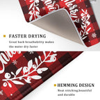 Merry Christmas Dish Drying Mat 18x24 Inch for Christmas Kitchen Counter Decor Absorbent Reversible Microfiber Red Buffalo Check Plaid Dishes Pad Dish Drainer Rack Mats Kitchen Accessories
