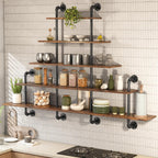70" Industrial Pipe Shelving - 5 tier Rustic Solid Wood and Heavy Duty Metal Pipe Shelves for Wall,Kitchen Shelves Wall Mounted,Floating Bookshelf,Wall Shelves for Bathroom,Living Room,Coffee Bar