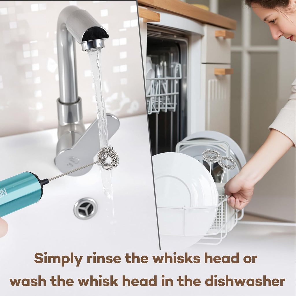 Rechargeable Milk Frother Handheld Electric Frother Wand Milk Foamer Drink Mixer for Coffee, Lattes, Cappuccino, and Egg, Stainless Steel for Travel-Light Blue