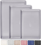 HONGBAKE 3 Pack Nonstick Ceramic Baking Sheet Pan Set for Oven, Non-Toxic Half/Quarter/Jelly Roll Pans with Diamond Texture, Heavy Duty 0.8mm Aluminized Steel Cookie Trays for Cooking, Light Grey