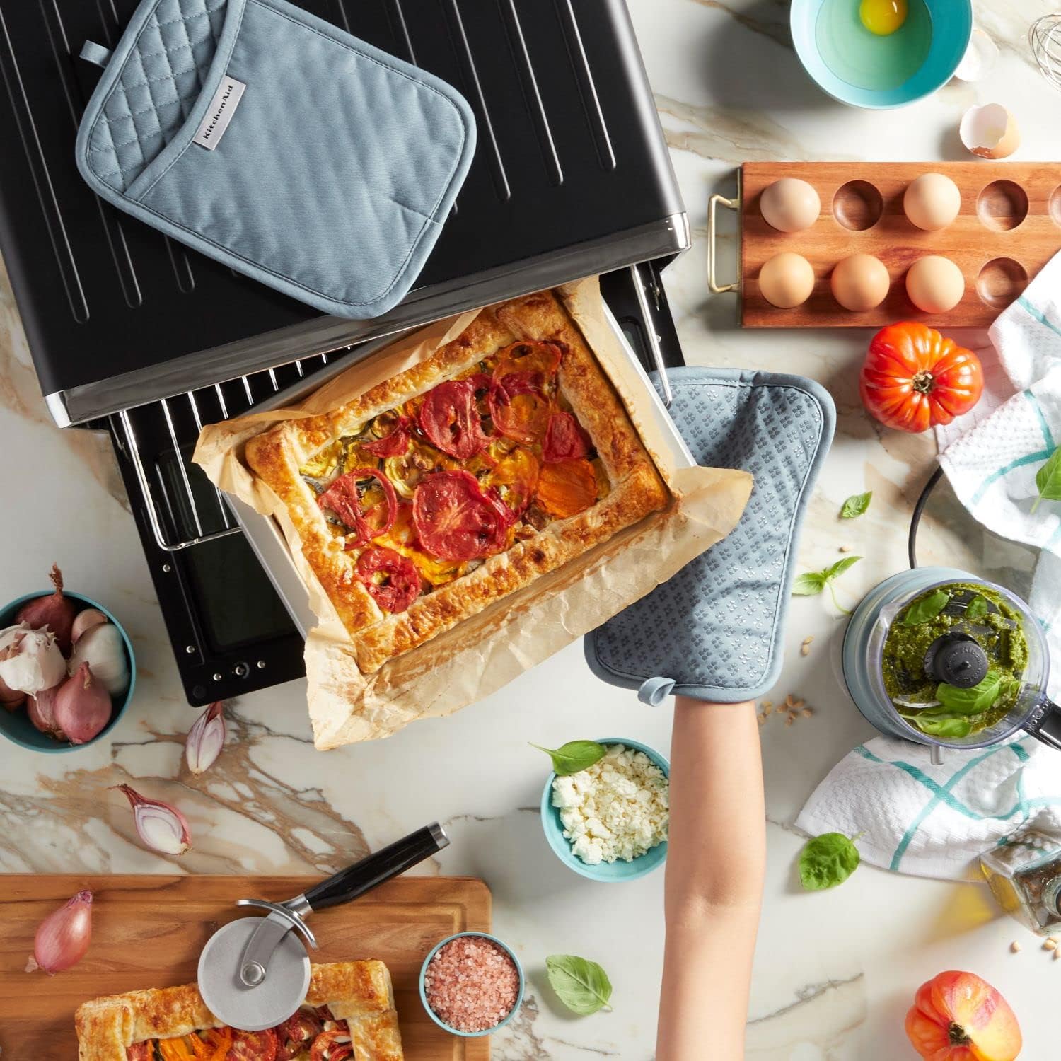 KitchenAid Asteroid Pot Holder 2-Pack Set, Fog Blue, 7"x10"