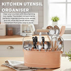 Alpha Living Home Metal Utensil Caddy - 4-Compartment Silverware, Flatware, Cutlery Holder with Handle - Kitchen Organizer for Countertop, Buffet, Picnic, BBQ, Farmhouse(Peach)